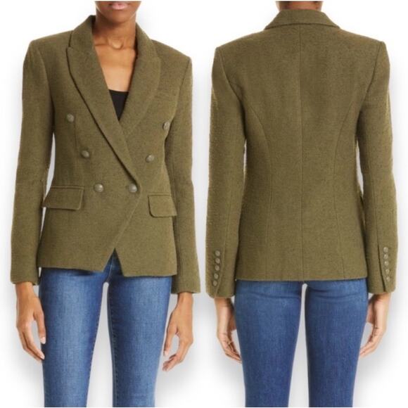 L'agence Kenzie Knit Boucle Tweed Blazer Jacket in Olive Ivy Green Size 4 NEW - Picture 15 of 15